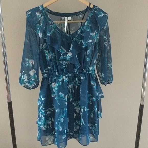 LC LAUREN CONRAD Sapphire Blue Ruffle Dress - Picture 2 of 7